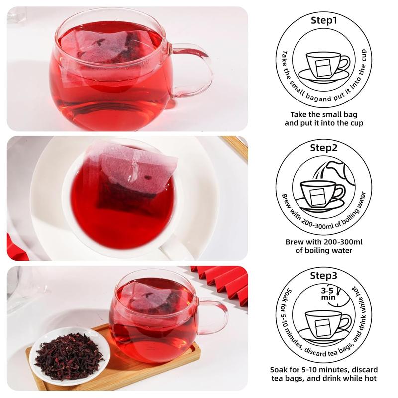 120 Hibiscus Tea Bags | 100% Pure Hibiscus Flower | Sugar-Free, Caffeine-Free Herbal Tea | Double Chamber, Individually Wrapped Bags| Rich in Natural Goodness and Flavor