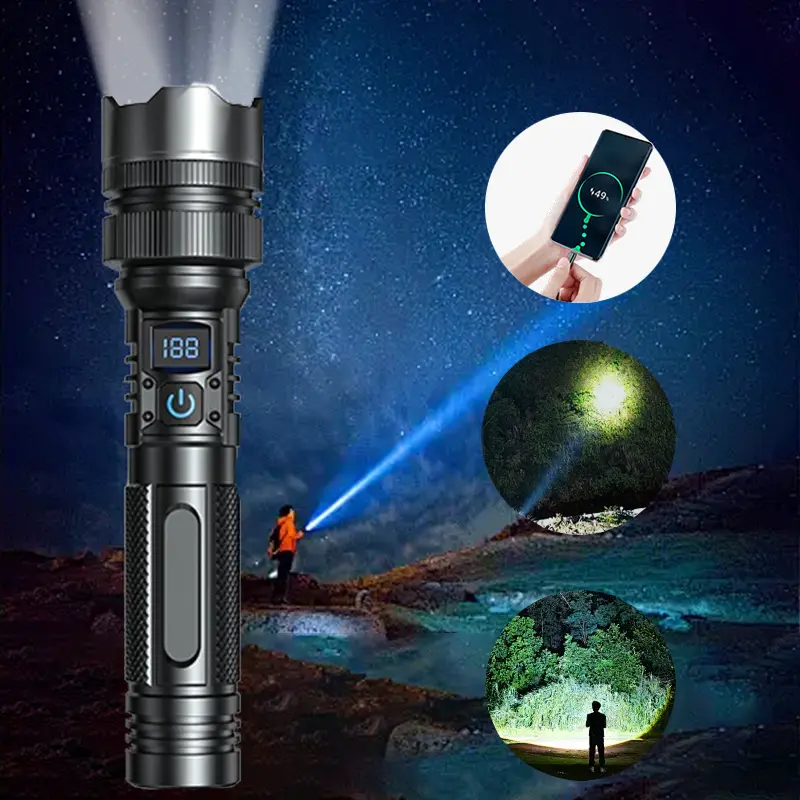 2-in-1 Multifunctional LED Flashlight - High Lumen, USB Rechargeable, Zoomable, Phone Charging, Multi-Mode LED Portable Torch for Camping, Emergency Use, High Lumen Flashlight, Multifunctional Flashlight
