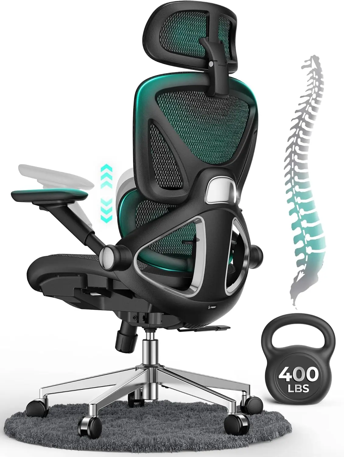 CAPOT Adjustable Ergonomic Modern Aerovith Mesh Office Chair - 360-Degree Swivel, Rolling Casters, Fine Lumbar Support, Flip Armrests, Height-Adjustable Seat, Ideal for Long-Hour Desk Work, Ergonomic Chair, Ergonomic Chairs, Airmesh Desk Chairs