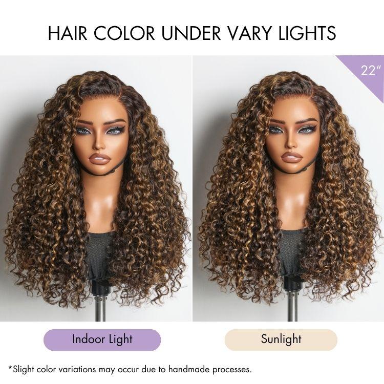 Luvme All-Day Comfort™ Wig PartingMax Brown Highlights Funmi Curly 7x6 Closure HD Lace Glueless Wig Pre Cut Lace