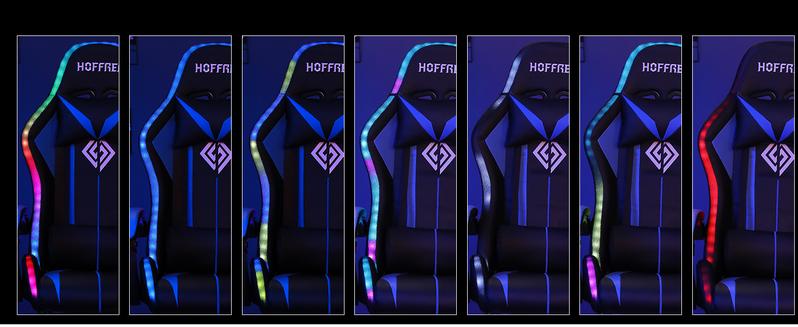 HOFFREE RGB Gaming Chair with Speakers Massage Computer Gaming Chair with LED Lights and Footrest High Back Video Game Chair for Adults Red and Black