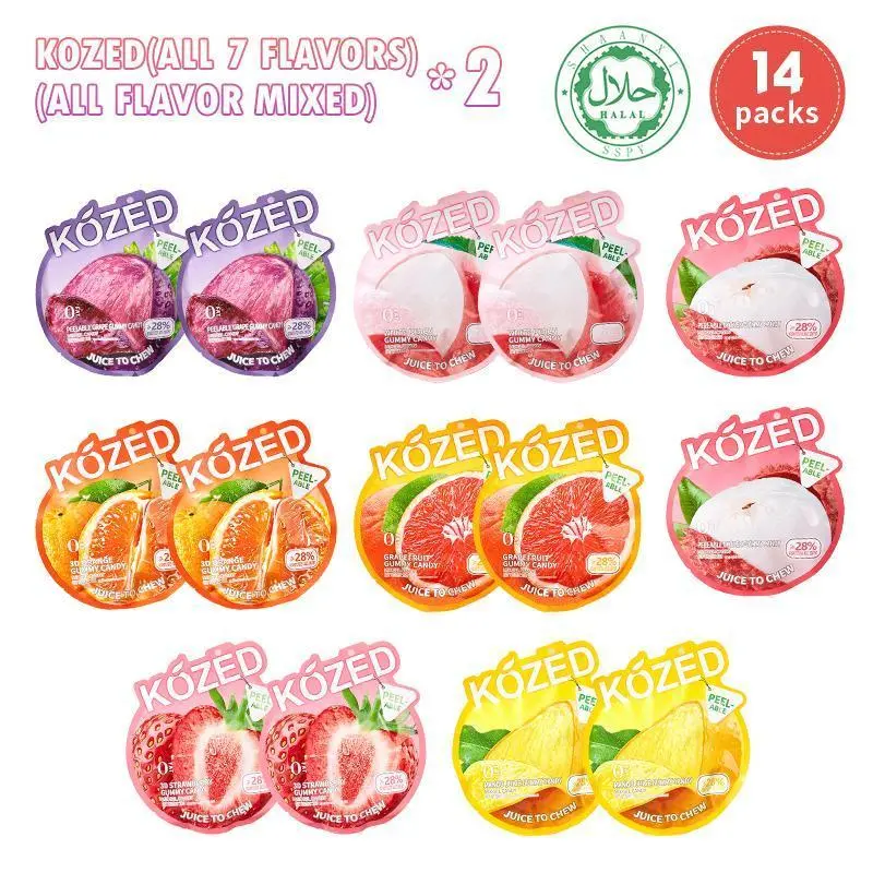 Kozed Peelable Fruit Gummies Variety Pack - 7 Flavors Chewy Fruity Rolls, Food, Candies, Novelty Candy, Chewy Gummies for Satisfying Savoring, Beach Sweet Snacks, Colored Gummy Fruit & Chewy backtoschool
