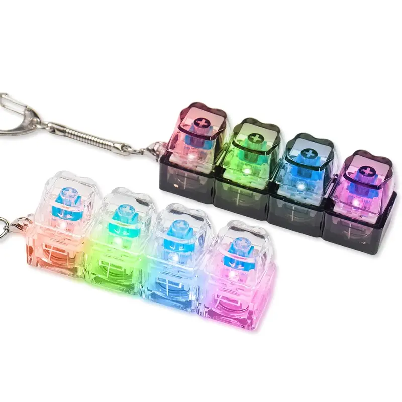 Adult keyboard Fidget Toys Pack LED Light Up Toys Cool Fidget clicker keyboard Keychain Multi-Functional Keyboard Switch Tester Fidget Keychain Anxiety Relief Items Fidget Clear Keycaps Tester gifts