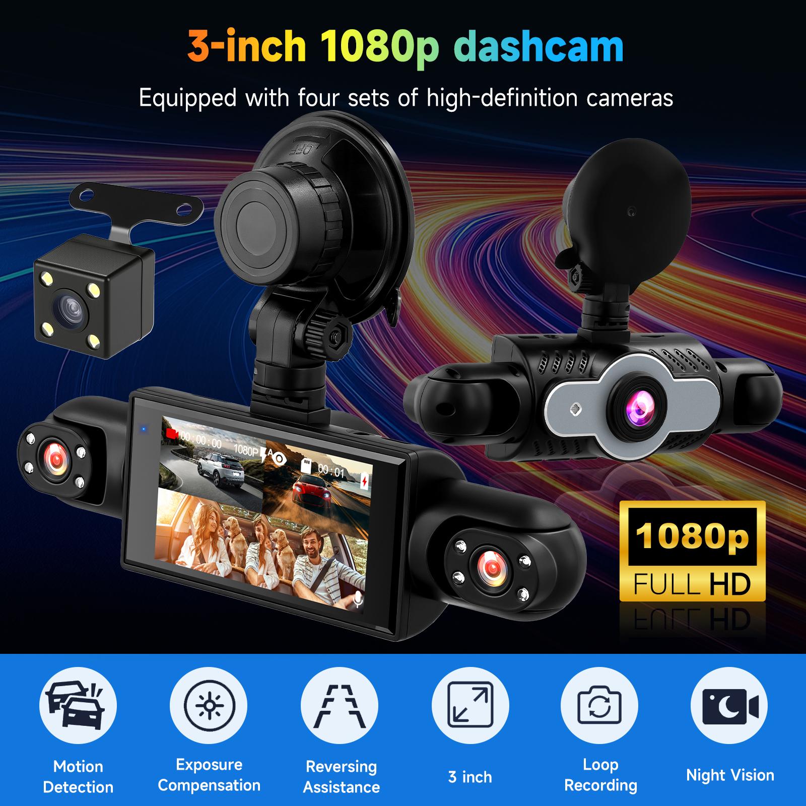 4 Channel Dash Cam Front and Rear Inside Left Right, Dash Camera for Cars, Touch Screen 2inch, Night Vision, 24/7 Recording Parking Mode Monitor Reversing Help,(option) 64G TF Card 4 Channel Dash Cam Front and Rear Inside Left Right, Dash Camera for Cars, Touch Screen 2inch, Night Vision, 24/7 Recording Parking Mode Monitor Reversing Help,(option) 64G TF Card