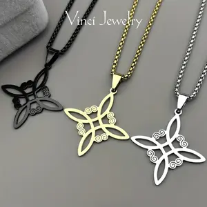 925 Sterling Silver Celtic Knot Pendant Necklace with Celtic Knot Design, High Quality 18K Gold Palted, Elegant Jewelry for Pagan Wicca Lover, Perfect for Witches for Daily Wear, Dark style