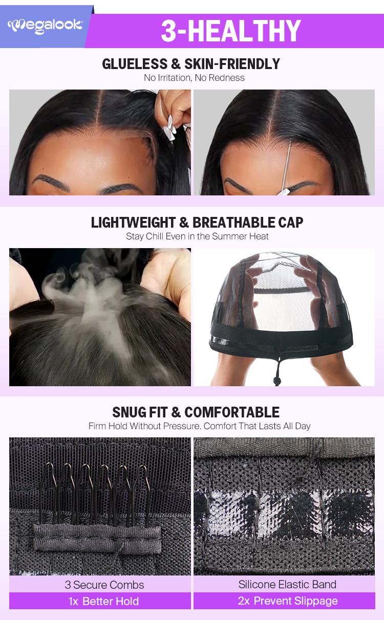 [250% Density] Megalook Water Wave Glueless Transparent Lace Front Wigs Pre-everything Put on Go Wig for Women Black Natural Hairline Beginner Friendly