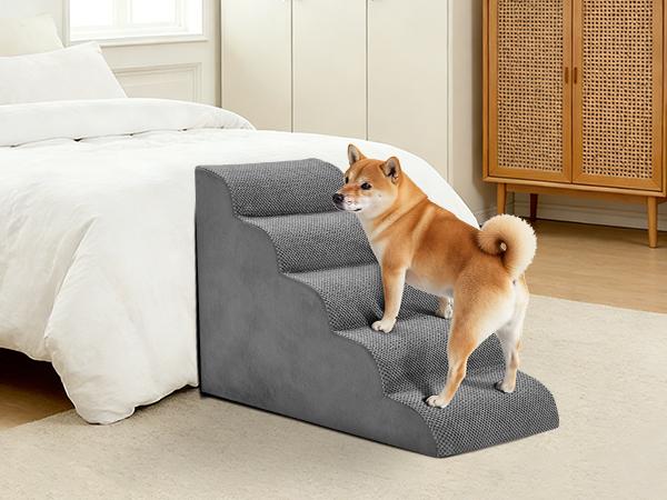 Dog Stairs Ramp for Small Dogs and Cats 5-Step Curved Pet Steps with High-Density Foam for Puppy and Older Cats Indoor Ramp Stairs for Couch High Beds Sofa Chairs Grey Dog Stairs Ramp for Small Dogs and Cats 5-Step Curved Pet Steps with High-Density Foam for Puppy and Older Cats Indoor Ramp Stairs for Couch High Beds Sofa Chairs Grey