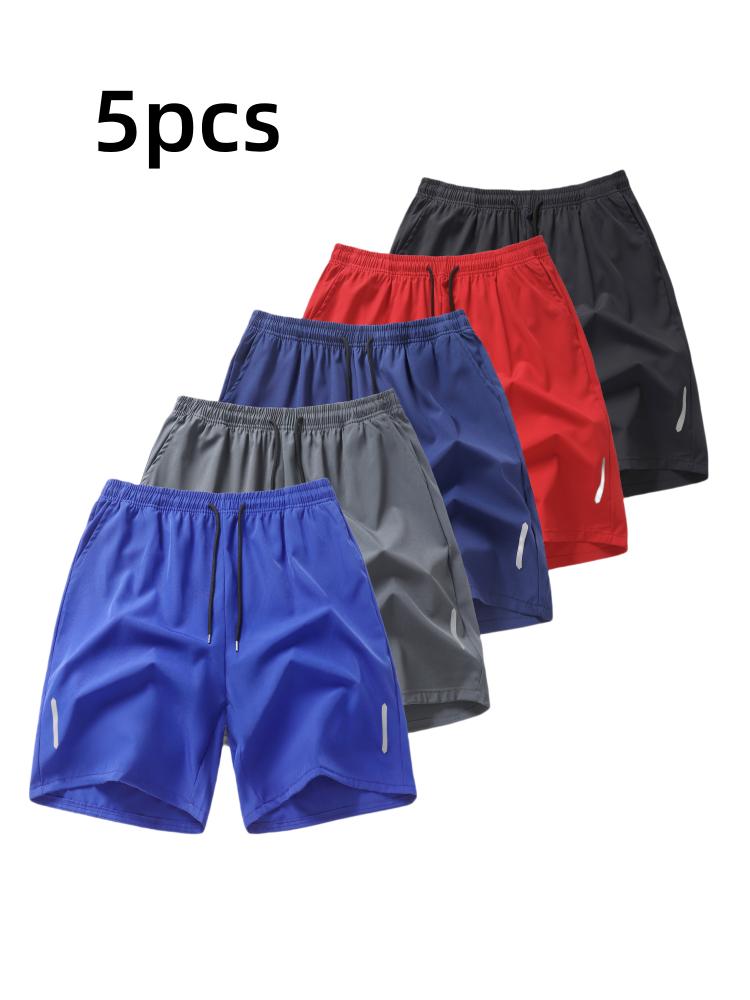 10pcs，5Pcs Men's Simple Sports Shorts, Thin Ice Silk Quick-drying Running and Fitness Pants for Summer, Loose, Breathable and Casual Knee-length Trousers