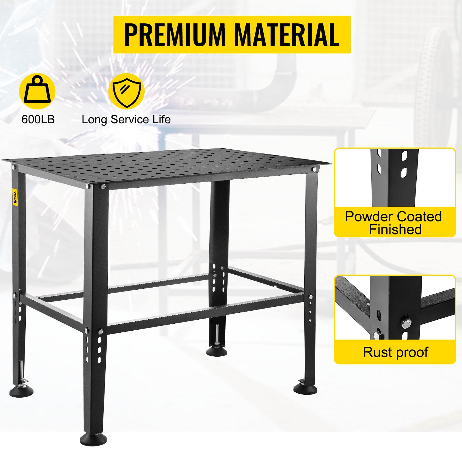 VEVOR Welding Table, 36" x 24" Steel Welding Workbench Table, 0.12-inch Thick Industrial Workbench, 600lb Loading Capacity Work Bench, Heavy Duty Carbon Steel Work Table with Adjustable Feet