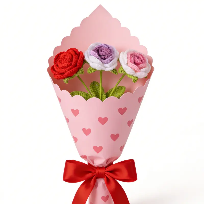 Handmade Knitted Flower Rose Home Decor – Romantic Valentine’s Day Gift for Wife or Girlfriend, Anniversary & Holiday Celebration