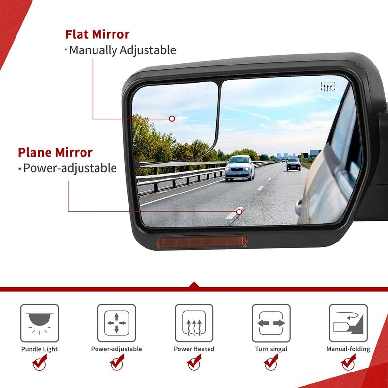 YITAMOTOR Towing Mirrors for 2007-2014 Ford F150 Power Heated Mirrors with Dual Turn Signal Light Puddle Light and Black Blind Spot Mirrors Car Accessories Automotive Replacement YITAMOTOR Towing Mirrors for 2007-2014 Ford F150 Power Heated Mirrors with Dual Turn Signal Light Puddle Light and Black Blind Spot Mirrors Car Accessories Automotive Replacement