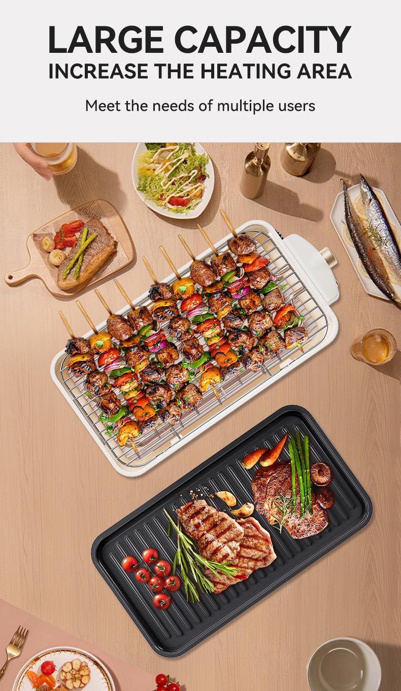 TANLOOK 1500W Electric Korean BBQ indoor Grill – Smokeless Non-Stick Grill with Removable Plates & Temp Control, Compact All-Purpose Tabletop Griddle, with Clip & Brush