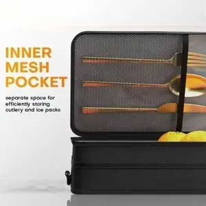 Black Lunch Bag with Brown Leather Label, Insulated Leakproof Lunch Tote for Work and School, Reusable Thermal Lunch Box with Large Capacity for Food, Snacks and Drinks, Portable lunch insulated bag for Office, Picnic and Travel