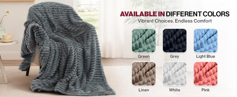 Lux Decor Ultra Soft Striped Throw Blanket - Gentle. Lightweight, Cozy 3cm Stripe Design Fleece Throw -Stress Relief All‑Season Blanket for Bed, Couch, Travel & Camping, Classic Stripe Design - Home Decor - Plush Gift Idea