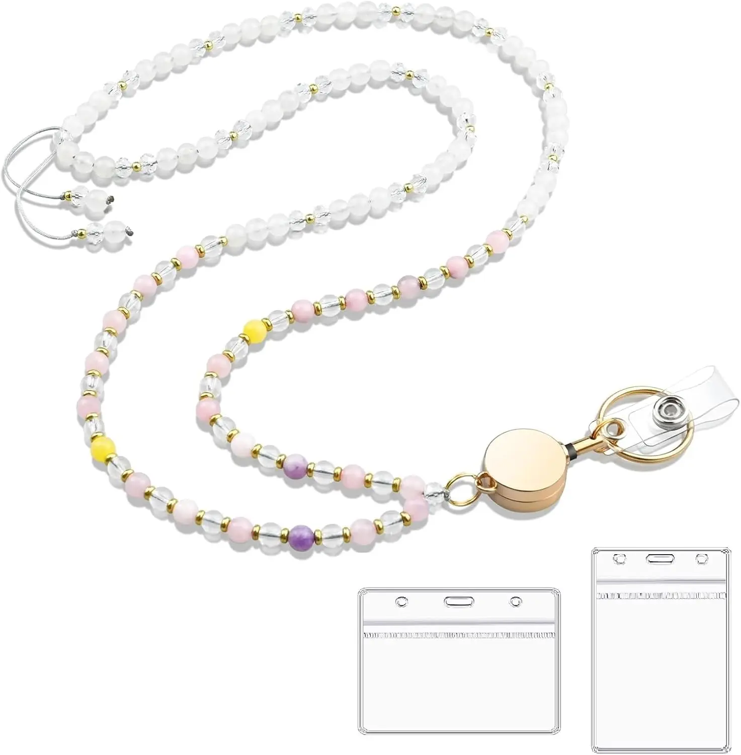 Teacher Lanyard for ID Badges Retractable Beaded Cute Lanyards with ID Holder for Women