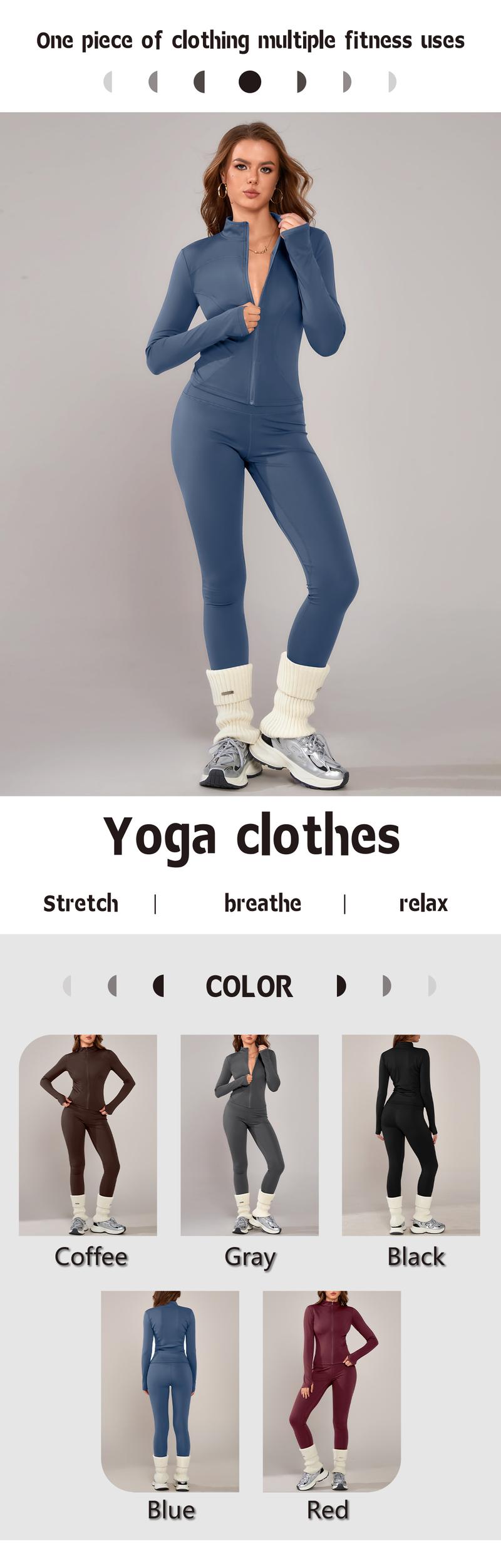 NcmRyu Women’s 2 Piece Workout Set Zip Up Jacket High Waist Leggings Yoga Gym Running Sportswear Slim Fit Activewear for Fitness Training Tracksuits