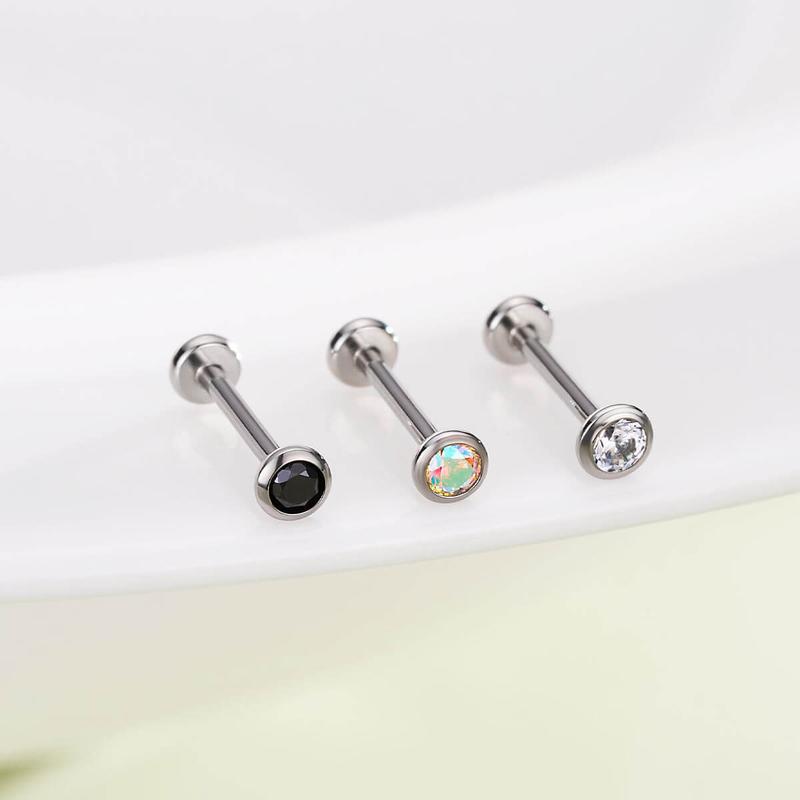 Oufer 20G Titanium Threadless Push Pin Flat Back Nostril  Nose Ear Helix Lobe Piercing Ring Bar Length 7mm In Heart Star Style