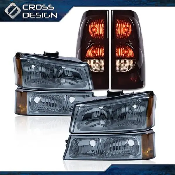 CROSSDESIGN Glueless Decorative Headlamps & Tail Lights - Black Truck Accessories, Non-Illuminated Car Light, Car Exterior Upgrade for 03-06 Chevrolet Silverado Vehicles