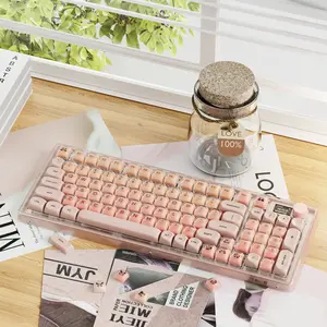 EWEADN Foundation PBT Keycaps, Jelly MOA Profile Keycap, 132 Keys Cute Custom Keycaps for Mechanical Keyboard with Cherry/Gateron MX Switches-Pink
