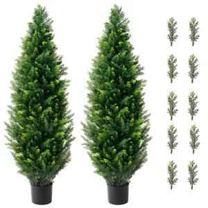 2-Piece 4' Artificial Cedar Topiary Trees – UV-Resistant Faux Plants for Indoor & Outdoor Decor