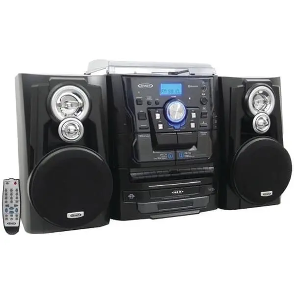 212 MAIN Bluetooth 3-Speed Stereo Turntable Audio System - 3-Disc CD Changer Speaker, Dual Cassette Deck, Digital Audio, Remote Included, Cd Player