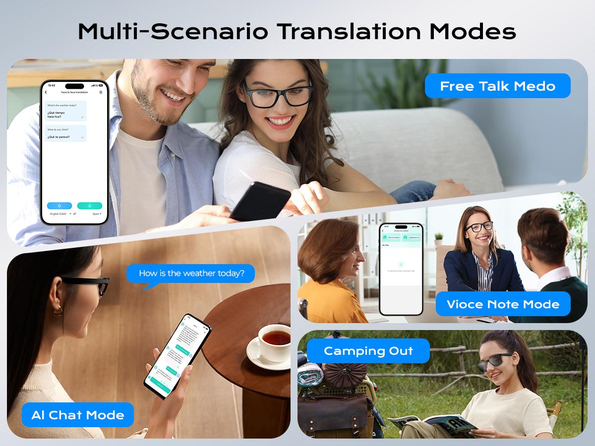 Smart Glasses, Bluetooth 5.3 Wireless Glasses, Touch Control ,Multifunctional Smart Glasses for Men/Women with speaker, Lightweight for Travel/Work/Business
