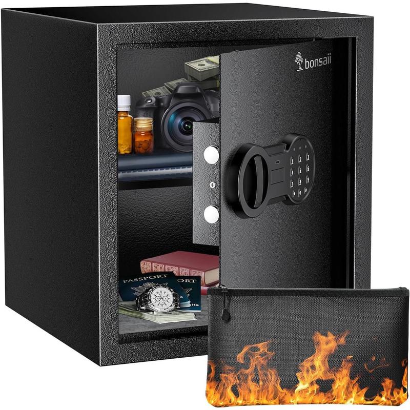 Bonsaii Safe for Home,0.18-1.20 Cubic Feet Security Safe with Fireproof Bag,Digital Keypad and Key,Large Safe for Documents&Cash&Jewelry