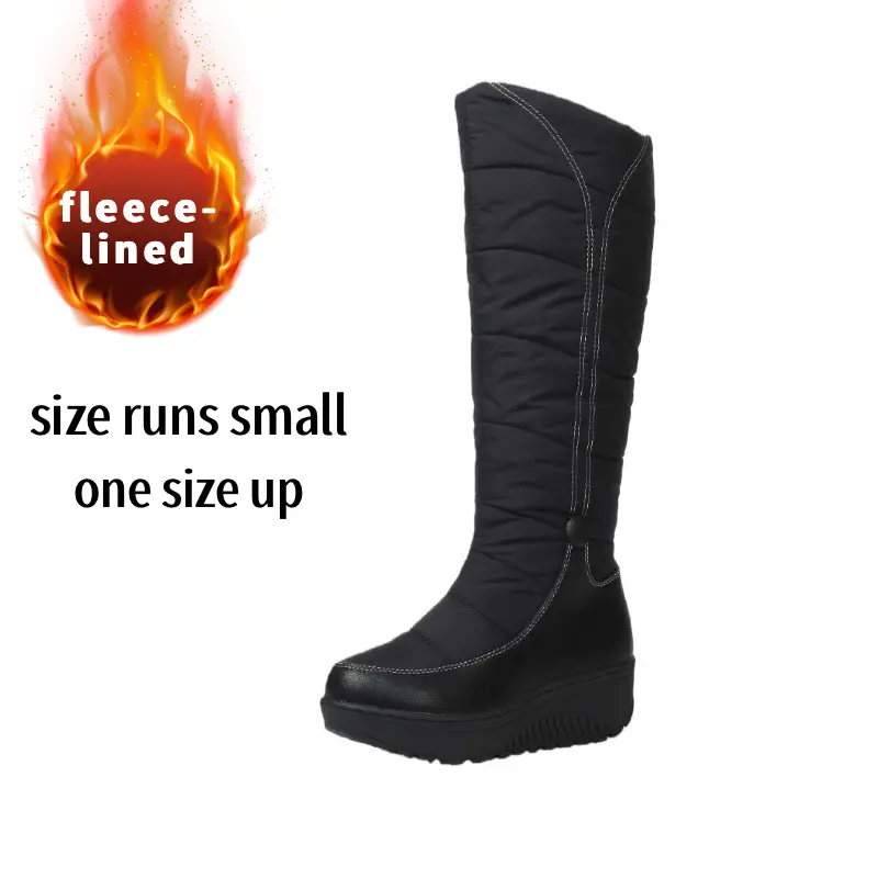 Women's Winter Mid-Calf Snow Boots - Warm, Thick-Sole, Waterproof, Fur-Lined, Wedge Design with Rubber Insole for Comfortable Wear, Rain Shoes