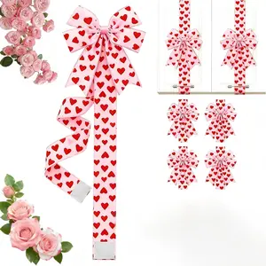 2026 Valentine's Day Pink Heart Large Bow Decoration, Valentines Day Cabinet Decor, Pink Bows for Cabinets, 4PCS Valentines Day Cabinet Ribbon Bows Set, for Cupboard Door Decorations Indoor garland