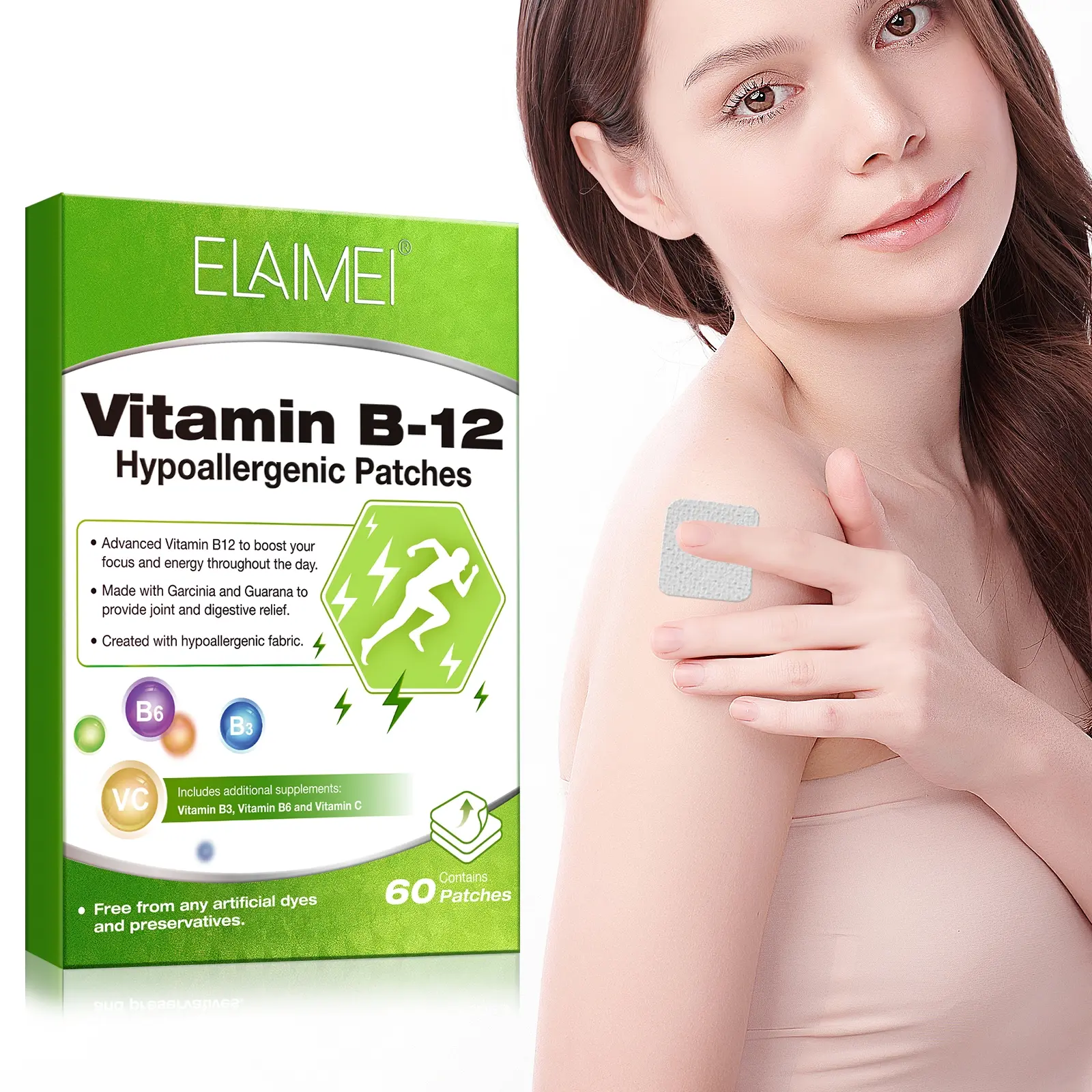 Elaimei 60 Pieces Vitamin B-12 Sublingual Tablets, High-Quality Ingredients, No Artificial Dyes or Preservatives, Advanced Iron Formula, Ethically Sourced Vitamins