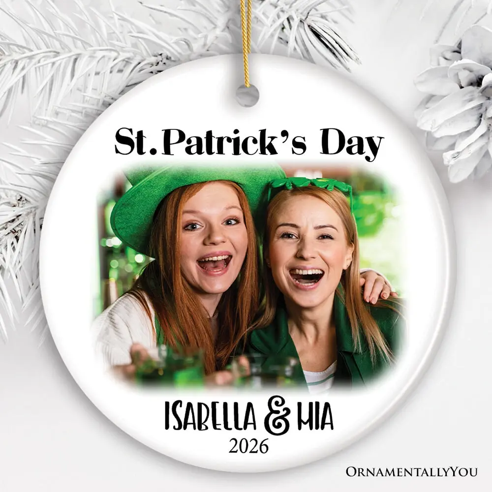 St Patrick’s Day Customized Tree Ornament with Picture Upload, Personalized Family St Patty’s Gift