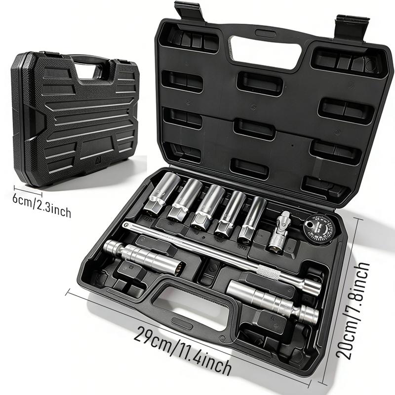 10PCS 3/8"Drive Magnetic Spark Plug Socket Set, 6PT&12PT, Include  9/16-Inch, 5/8-Inch, 13/16-Inch, 14mm,16mm,18mm,Extension Bar, Universal Joint & Spark Plug Gapper, CR-V Steel