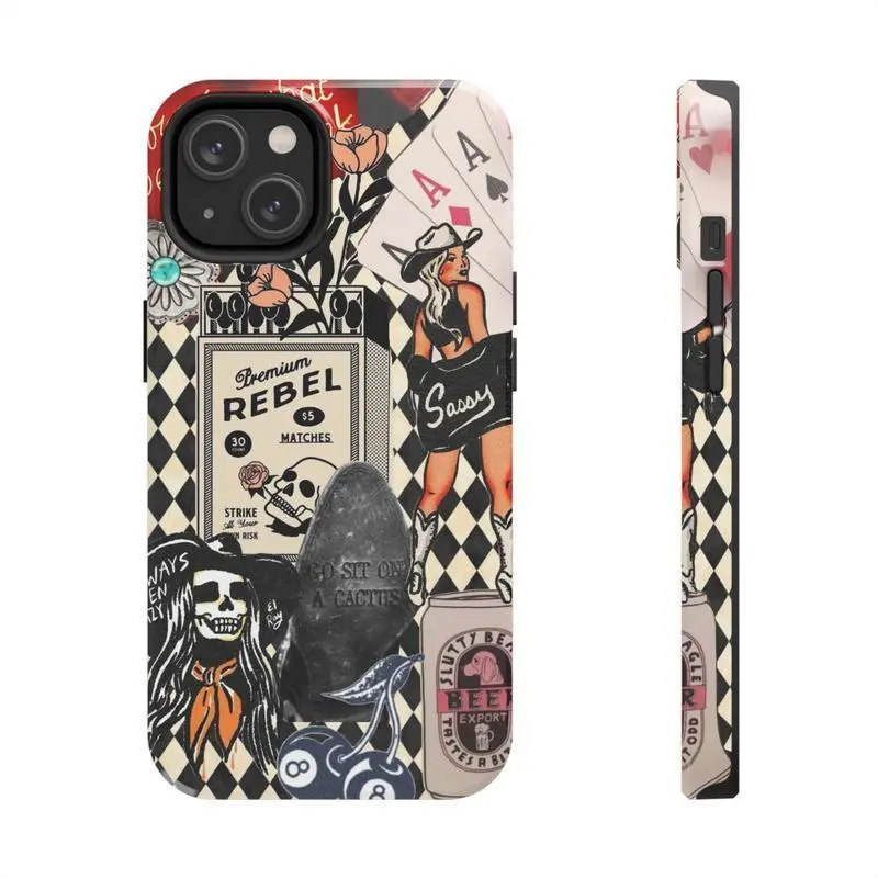 Treaty Oak Cowgirl Album Collage Smartphone Case - Black Mixed Color 1, Shockproof Protection, Raised Edges, Precise Cuts, Handheld Accessory for Music Fans, Compatible with iPhone 17 Pro Max,16 Pro,15,14,13,12,11,XR,Mini,Plus, Casing