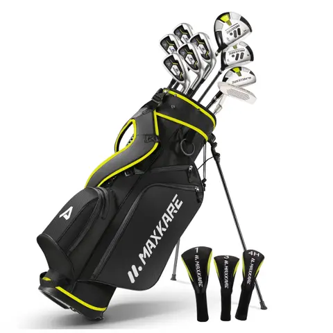 BODIOO Men's Right-Handed 9-Piece Regular Flex Premium Golf Full Set - Adult Essential Gear with Acoustic Structure Technology, Black Fiberglass, Apportioned Counterweight, Tuned Back Shock Absorption, Premium Equipment