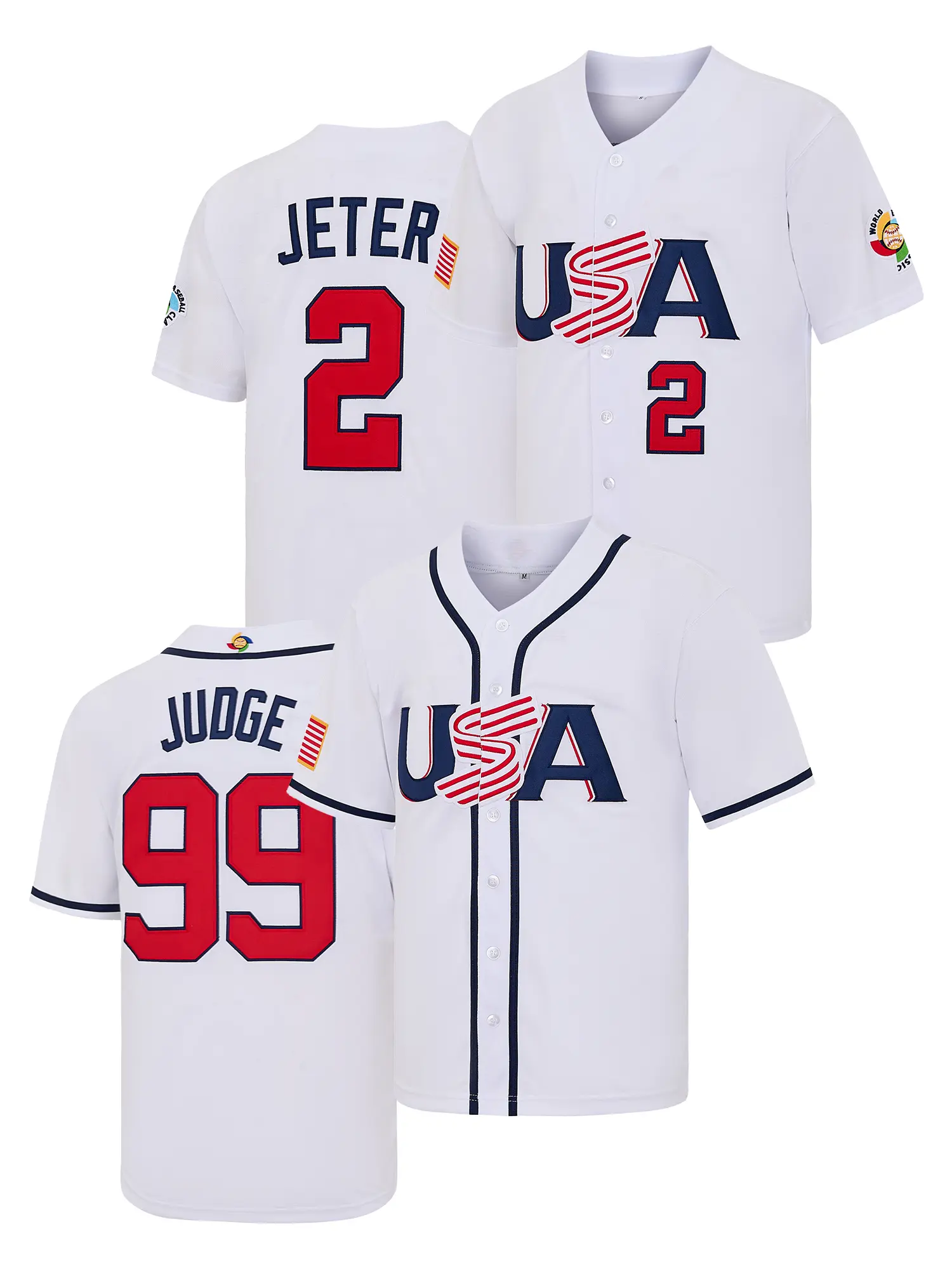 Men's USA Aaron Judge #99  Derek Jeter #2 Crow-Armstrong #4 Baseball Jersey, Exquisite Full Embroidery Jersey, WBC World Classic National Team Fan Apparel, Game Day Casual Sports Shirt