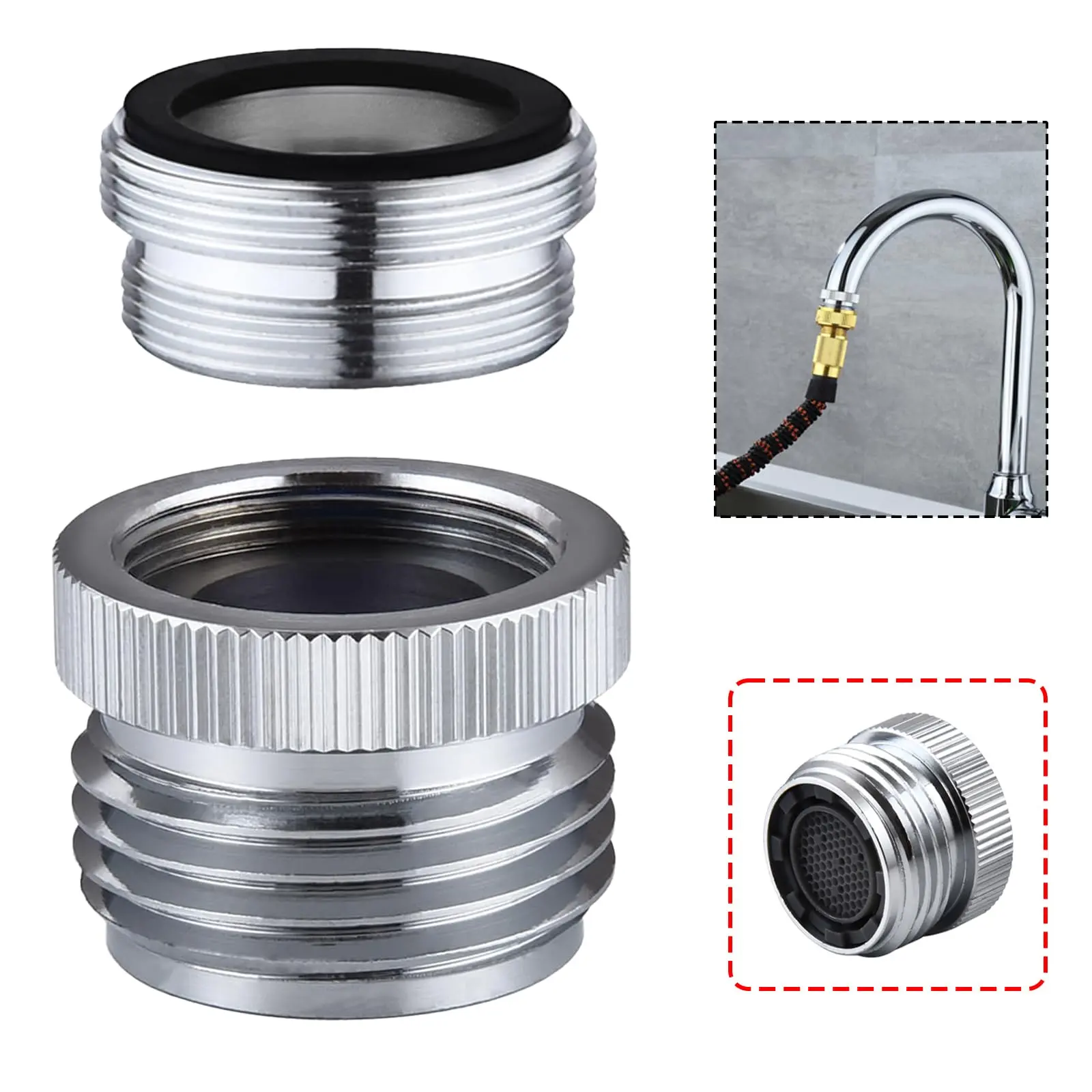 Faucet Adapter with Aerator, Faucet Adapter to Garden Hose Attachment for Sink Faucet to Garden Hose Adapter 3/4" GHT Thread Polished Chrome, Summer Watering Tools