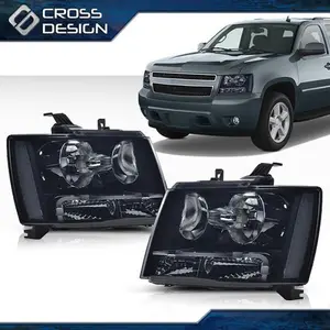 CROSSDESIGN FIT FOR 2007-14 CHEVY TAHOE SUBURBAN SMOKE HOUSING CLEAR CORNER HEADLIGHTS LAMPS
