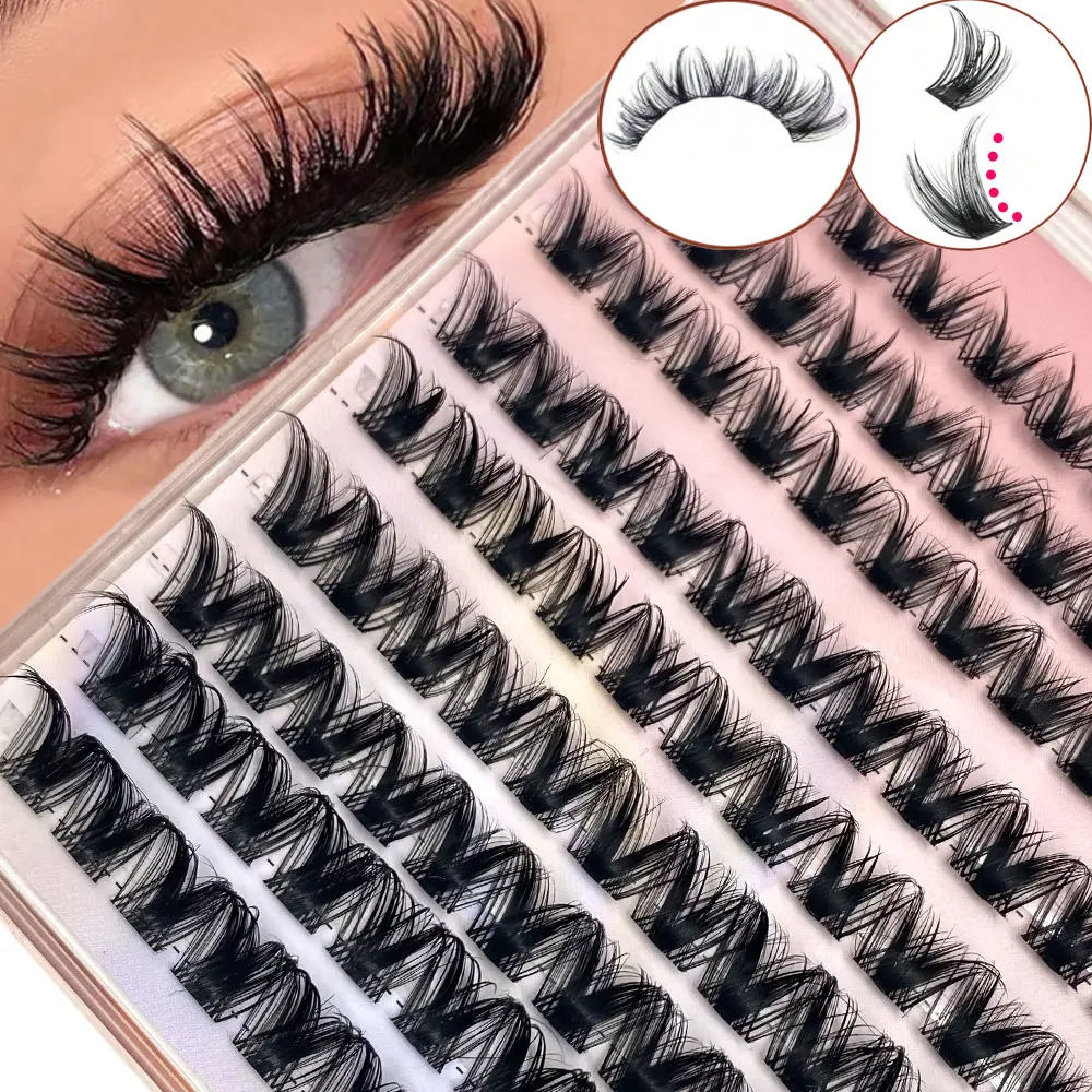 D Curl 99PCS Lash Clusters Wispy Cluster Eyelash Extensions Fluffy Individual Lashes 9-16mm Waterproof Natural Lash Extension DIY  Segmented Sunflower False Eyelashe With Soft Thin Band Makeup Cosmetic
