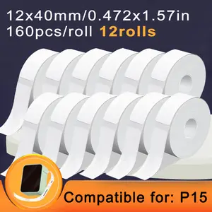 12 Rolls Thermal Label Maker Tape 12x40mm Compatible with P15 Labeler White SelfStickers for Home Pantry Organization and Office Storage 160 Labels per Roll 1920 Labels Total Bulk Pack portable daily reflectionWaterproof Round Direct vinyl decal aesthetic