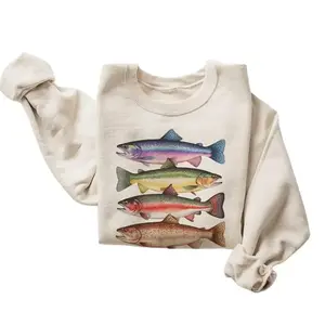 Abstract Colored Trout Row Sports Shirt - River Trout Species - Flying Fish Gift - Bohemian Neutral Cotton