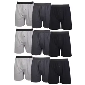 9 Pack Men's Boxer Briefs Cotton Loose Fit Boxers S-3XL Men Soft Breathable Plain Solid Comfort Underwear with Button Fly Pouch Elastic Waist Menswear