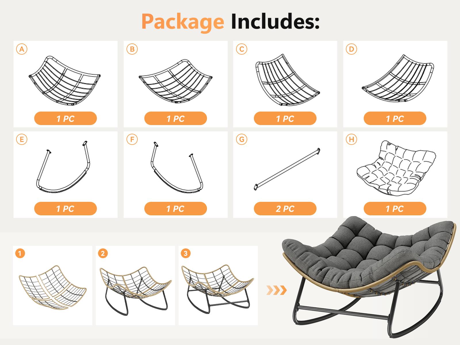 UDPATIO Oversized Outdoor Rocking Chair with Padded Cushion Indoor/Outdoor Lounge Rocker for Garden Luxury Lounge Relax Leisure LivingRoom Furniture SpringGardening UDPATIO Oversized Outdoor Rocking Chair with Padded Cushion Indoor/Outdoor Lounge Rocker for Garden Luxury Lounge Relax Leisure LivingRoom Furniture SpringGardening