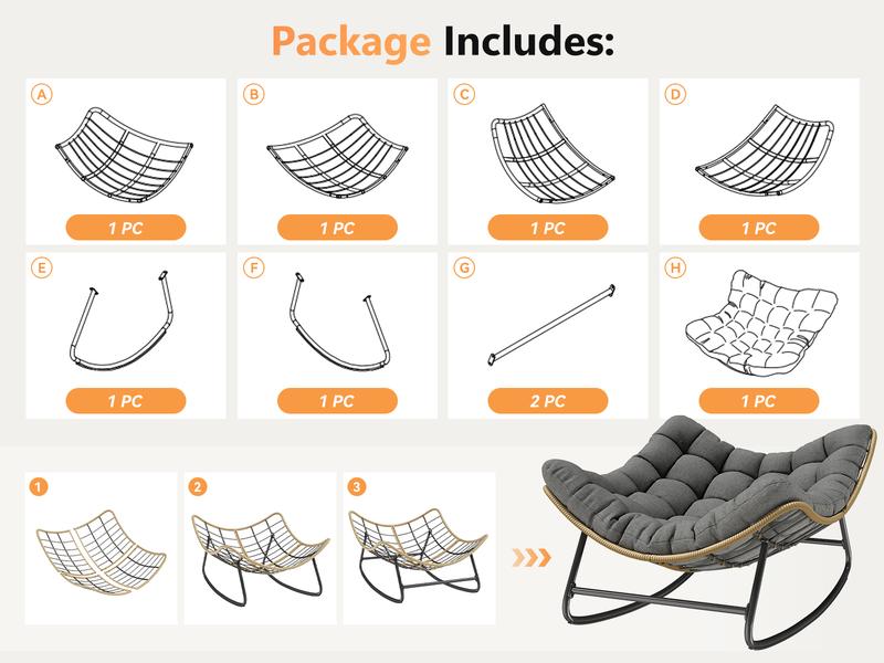 UDPATIO Rocking Outdoor Chair Tanning Chair with Oversized Cushion for Garden Luxury Lounge Relax Leisure Relaxation grand patiorockingchair patio rocker