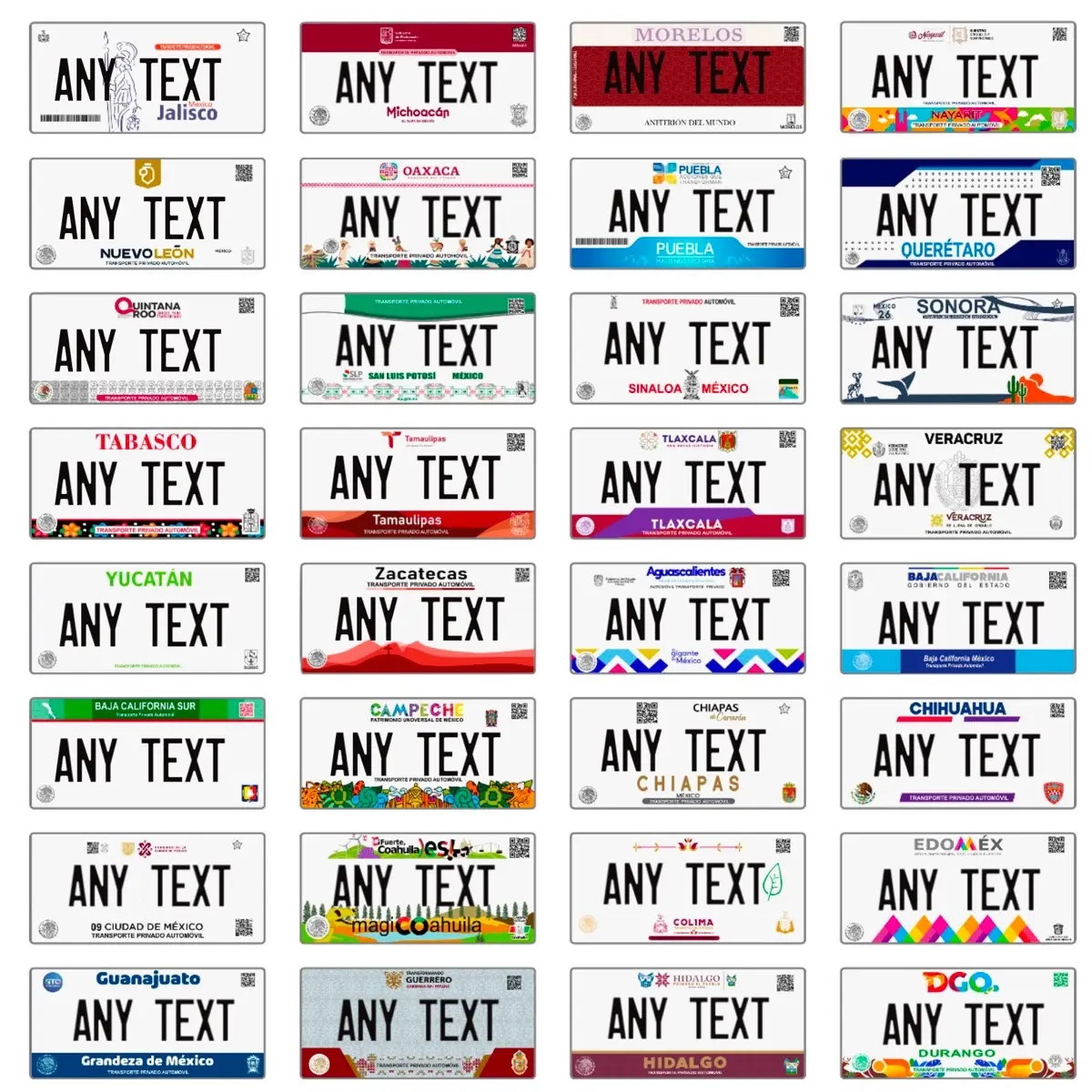 Mexico State Themed Personalized Car Plates