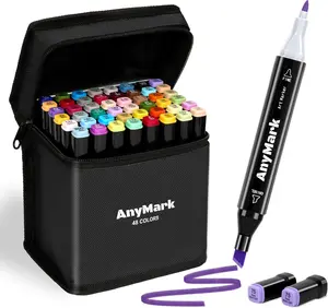 Alcohol marker, 80 color double pointed art coloring marker, suitable for adult book drawing, sketching, chiseling and fine drawing, black pen holder
