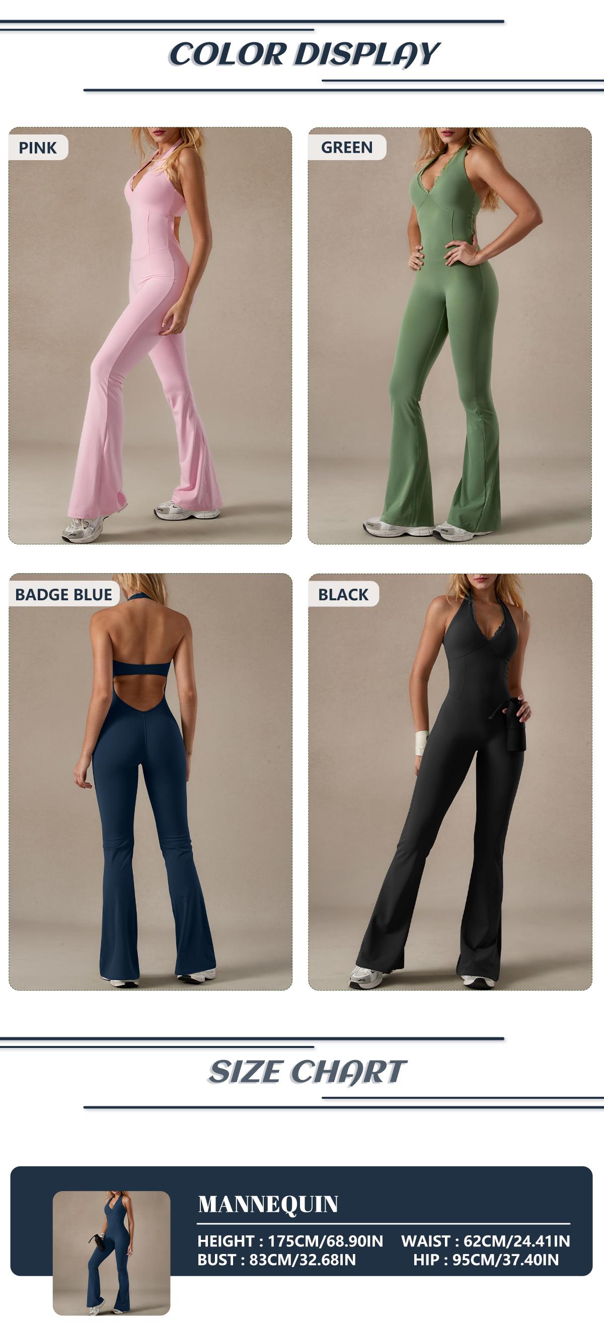 TimeOFF Backless Halter Jumpsuit , Soft Stretch Fabric, Moisture-Wicking , Yoga, Gym & Active Lifestyle , Women's Versatile Activewear Fitness Outfit Workout Apparel,jumpsuit women