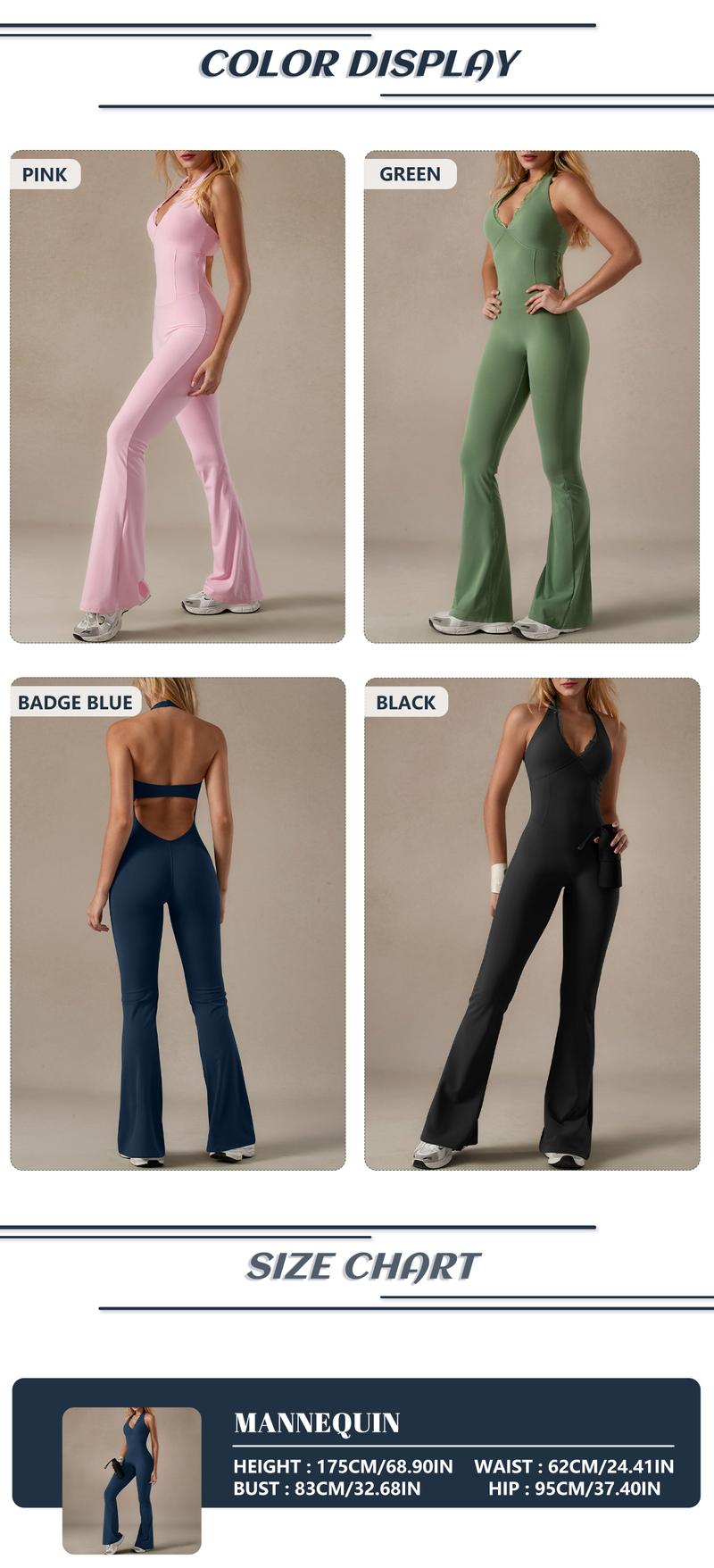 TimeOFF Backless Halter Jumpsuit , Soft Stretch Fabric, Moisture-Wicking , Yoga, Gym & Active Lifestyle , Women's Versatile Activewear Fitness Outfit Workout Apparel,jumpsuit women