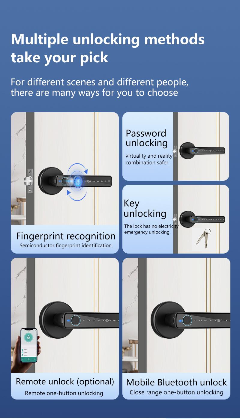 Smart Fingerprint Door Lock Keyless Entry Handle Biometric tech & App Control knob for Room Garage Office Apartment Local Data Storage