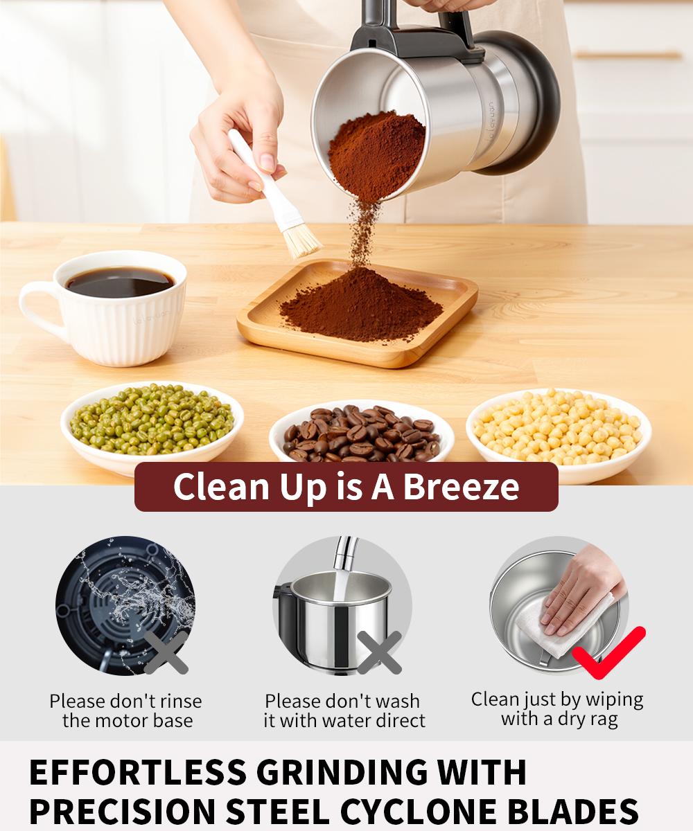 Electric Coffee Grinder Multifunctional Coffee Bean SpiceBeans Vanilla Stainless Steel Mixer 300W High PowerCrusher coffee grinder Electric Coffee Stainless SteelMeasuring Pitcher with Lid Espresso Distribution Tool withStand fast grind