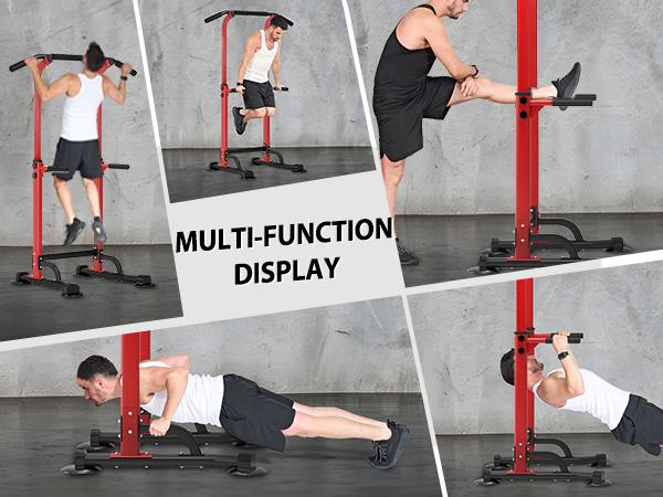 Nicole Selection Power Tower Dip Station Pull Up Bar 32.3' H-Shaped Base Height Adjustable 330lbs Multi-Level Suction Cups 10 Levels for Home Fitness Use Whole Body Workout Exercise Equipment, PSBB005, For Christmas Gifts